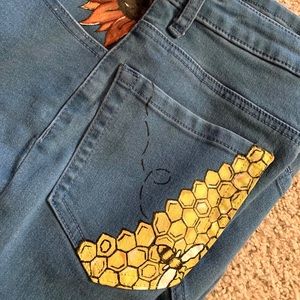 Hand painted flower and bee pants